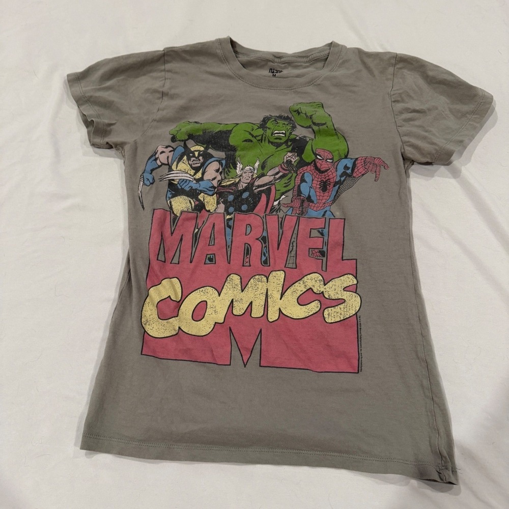 Marvel Comics Giant Gray Graphic T-Shirt Wolverine Thor Hulk Spider-Man Womens M